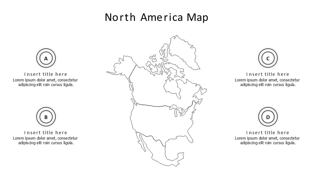 4 points outline North America map infographic