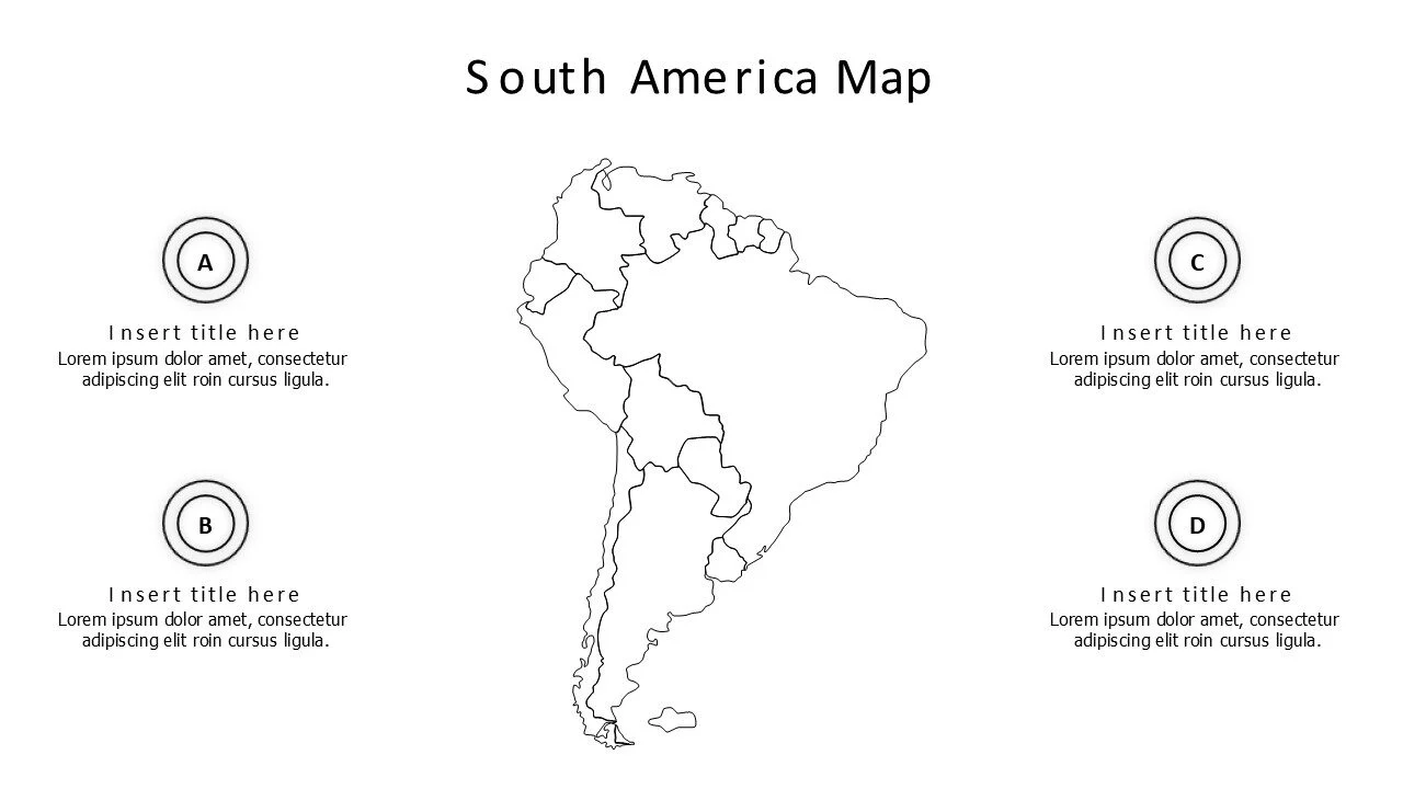 4 points outline South America map infographic
