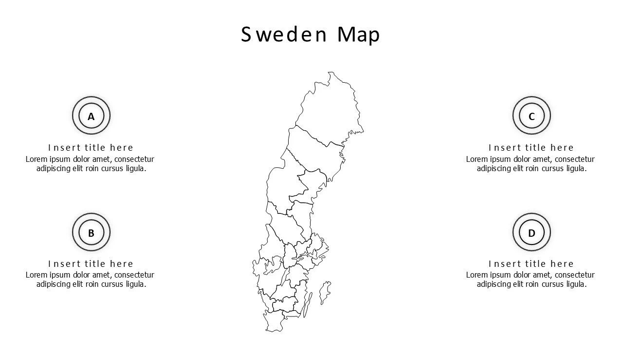 4 points outline Sweden map infographic