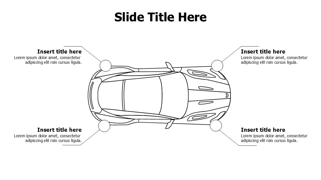 4 points outline sedan car infographic