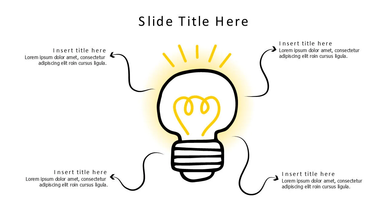 4 points outlined doodle bulb infographic