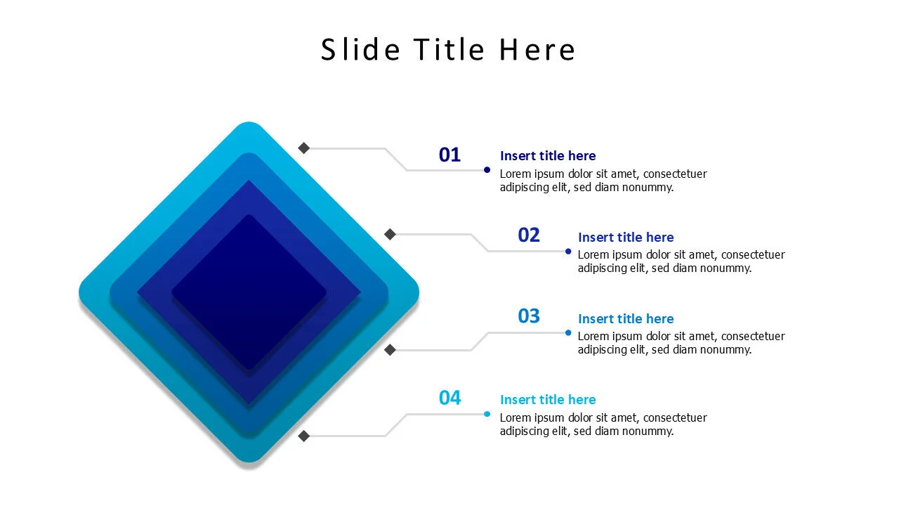 4 points overlayed rhombus shapes infographic with lines