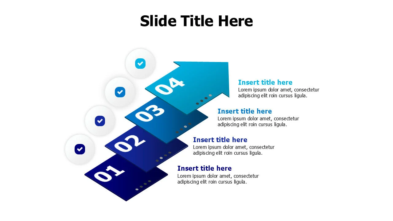 4 points overlayed squares with arrow up infographic