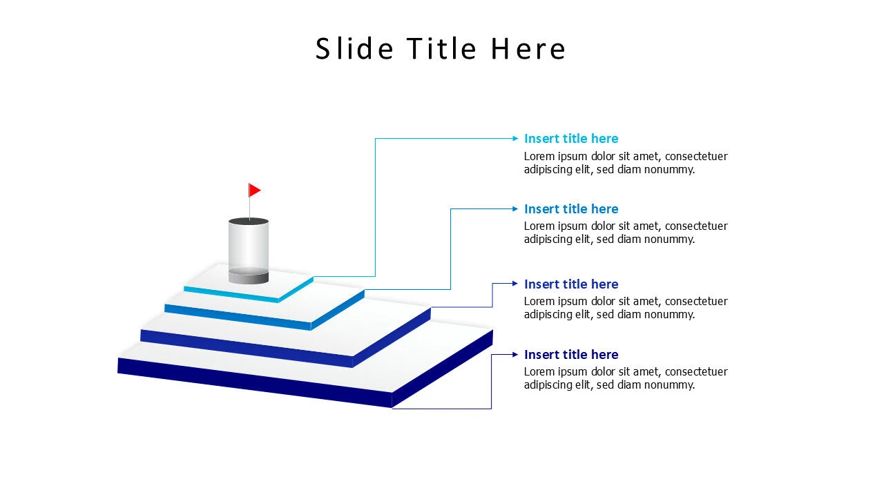 4 points overlayed white blocks topped with red flag infographic