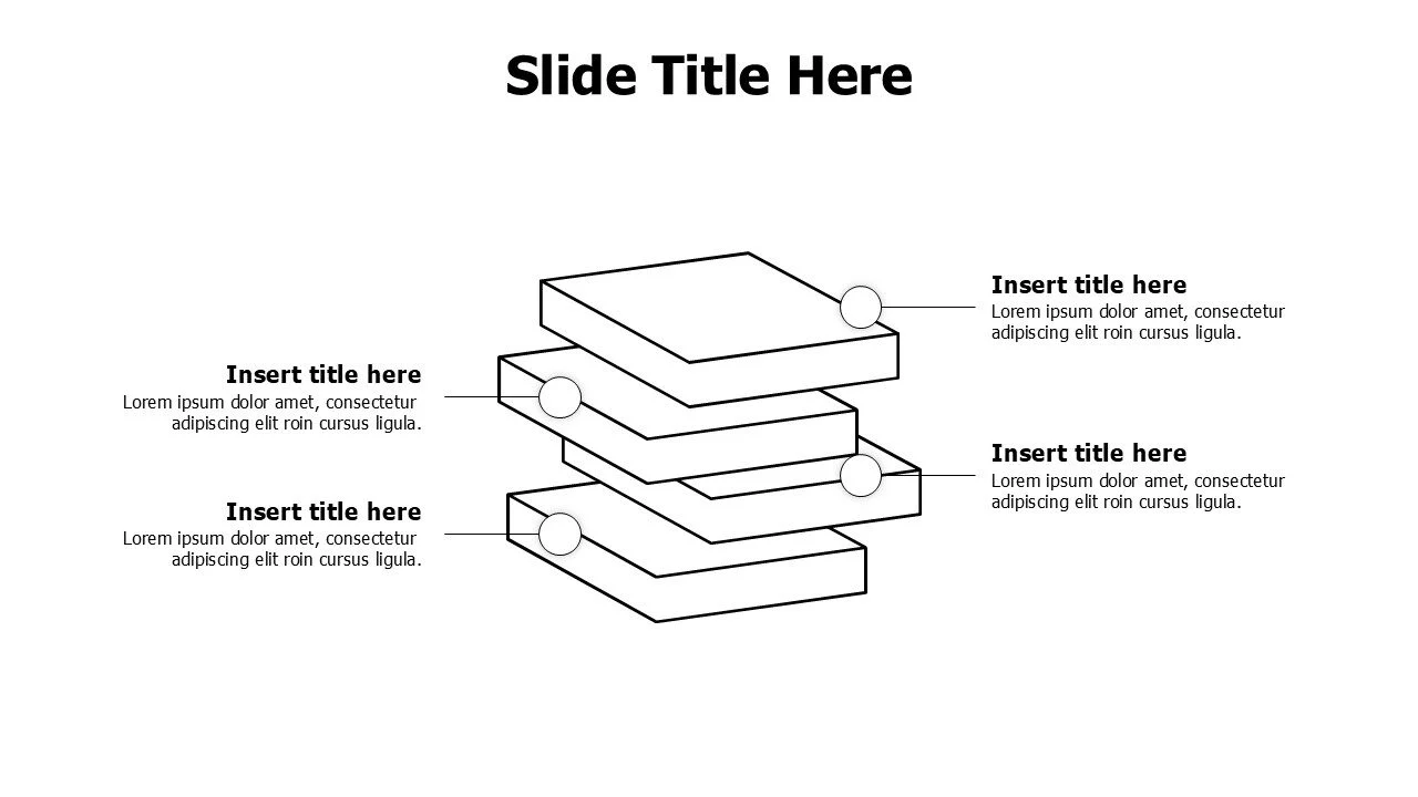 4 points overlayered outline 3D cubes infographic