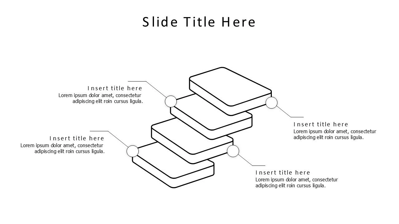 4 points overlayered outline blocks infographic