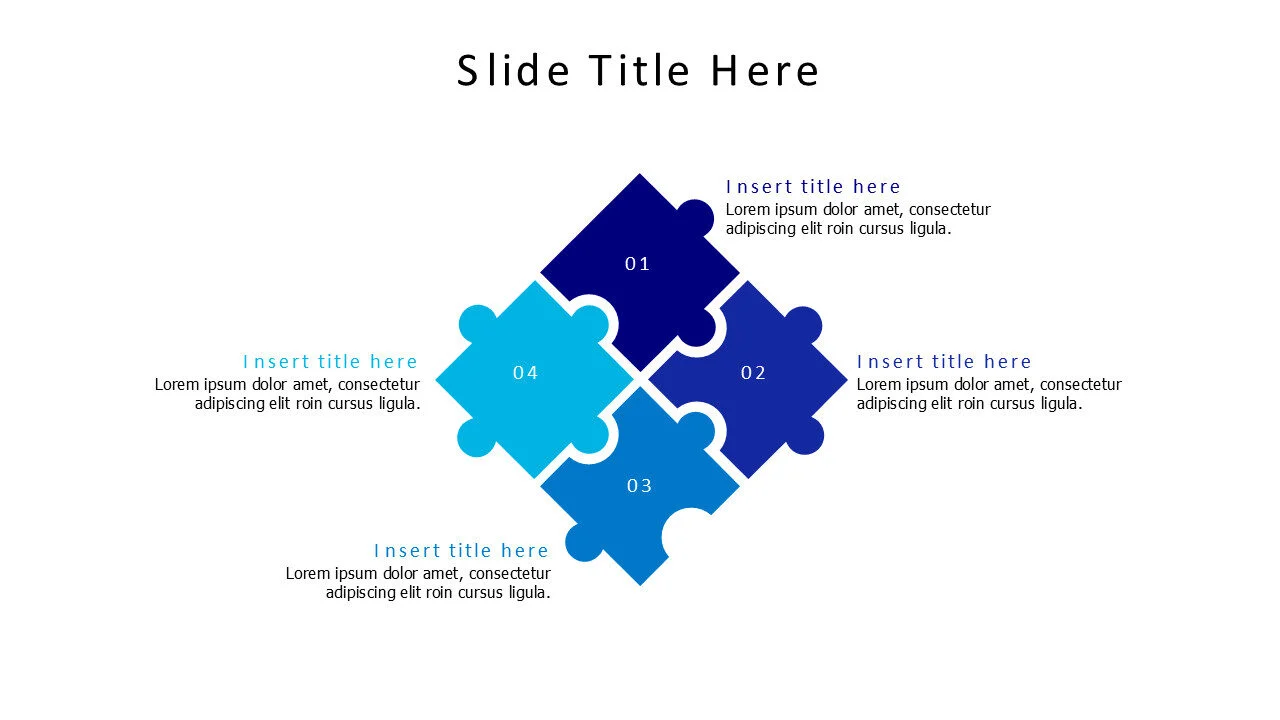 4 points rhombus shape colored puzzle pieces infographic