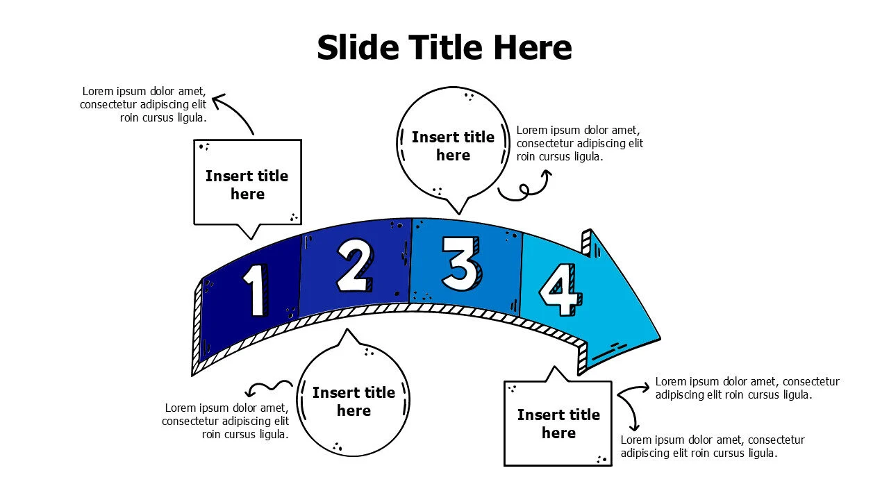 4 points rounded doodle arrow with numbers infographic