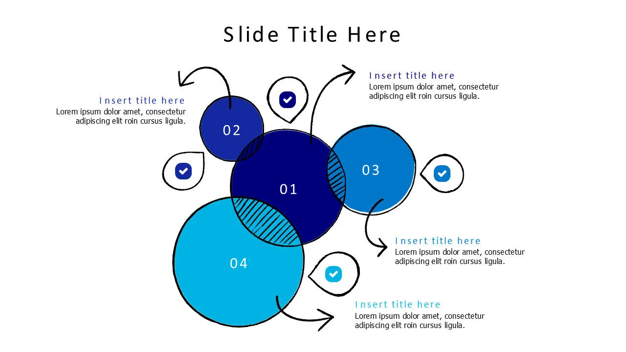 4 points scratchy overlayed circles infographic with icons