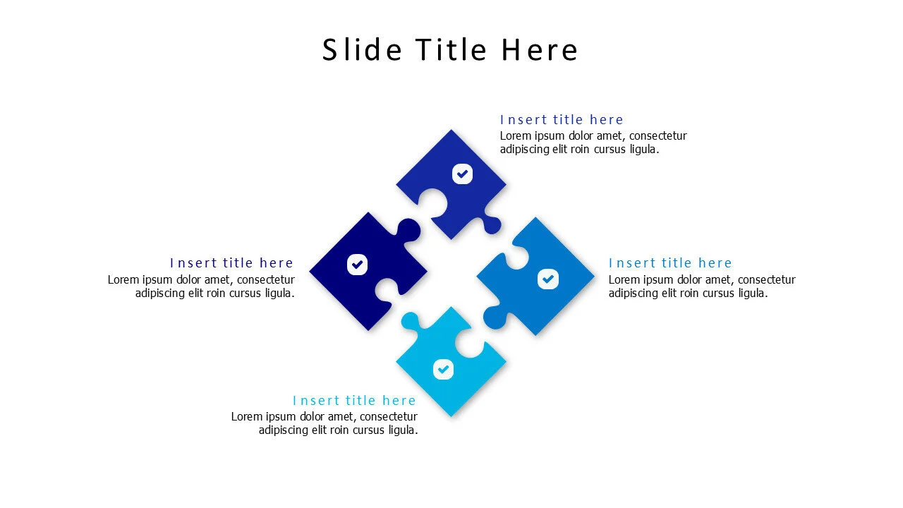 4 points separated colored puzzle pieces infographic