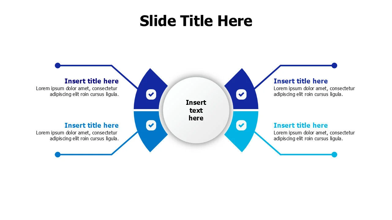 4 points shapes with lines branching infographic