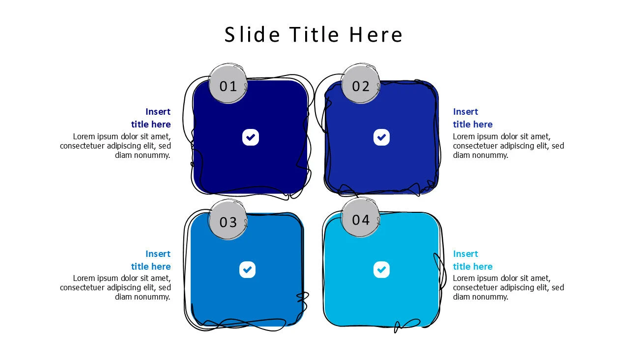 4 points sketchy colored blocks infographic with icons