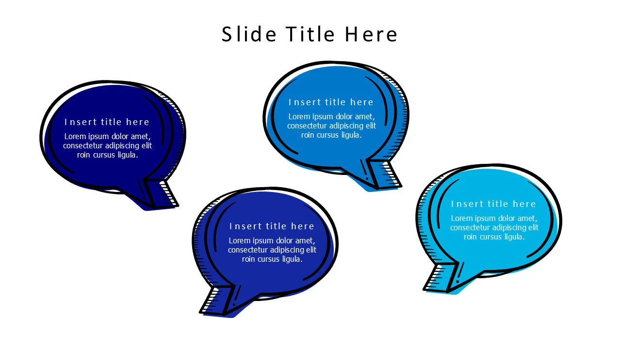 4 points sketchy colored doodle speech bubbles infographic