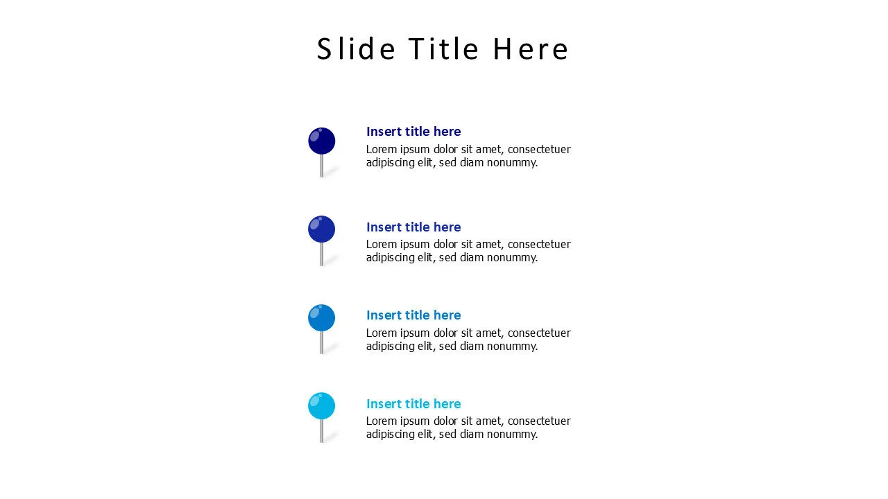 4 points standing colored pins infographic