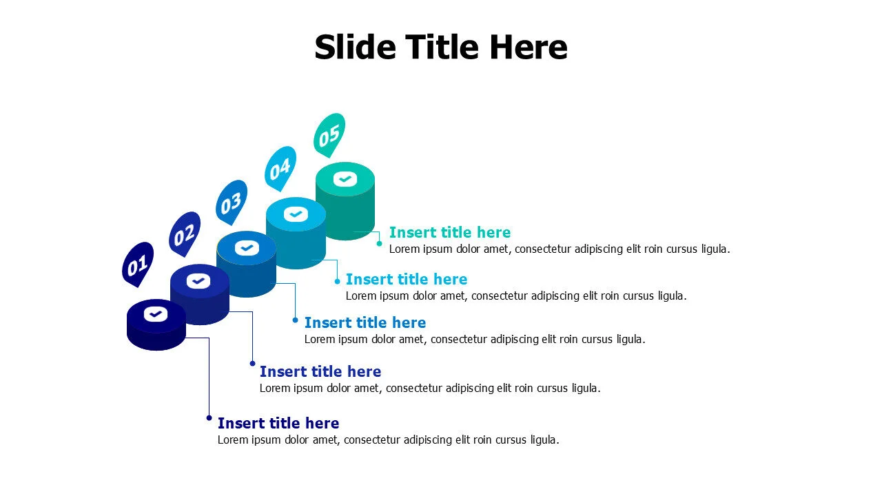 5 3D colored cylinders infographic with icons