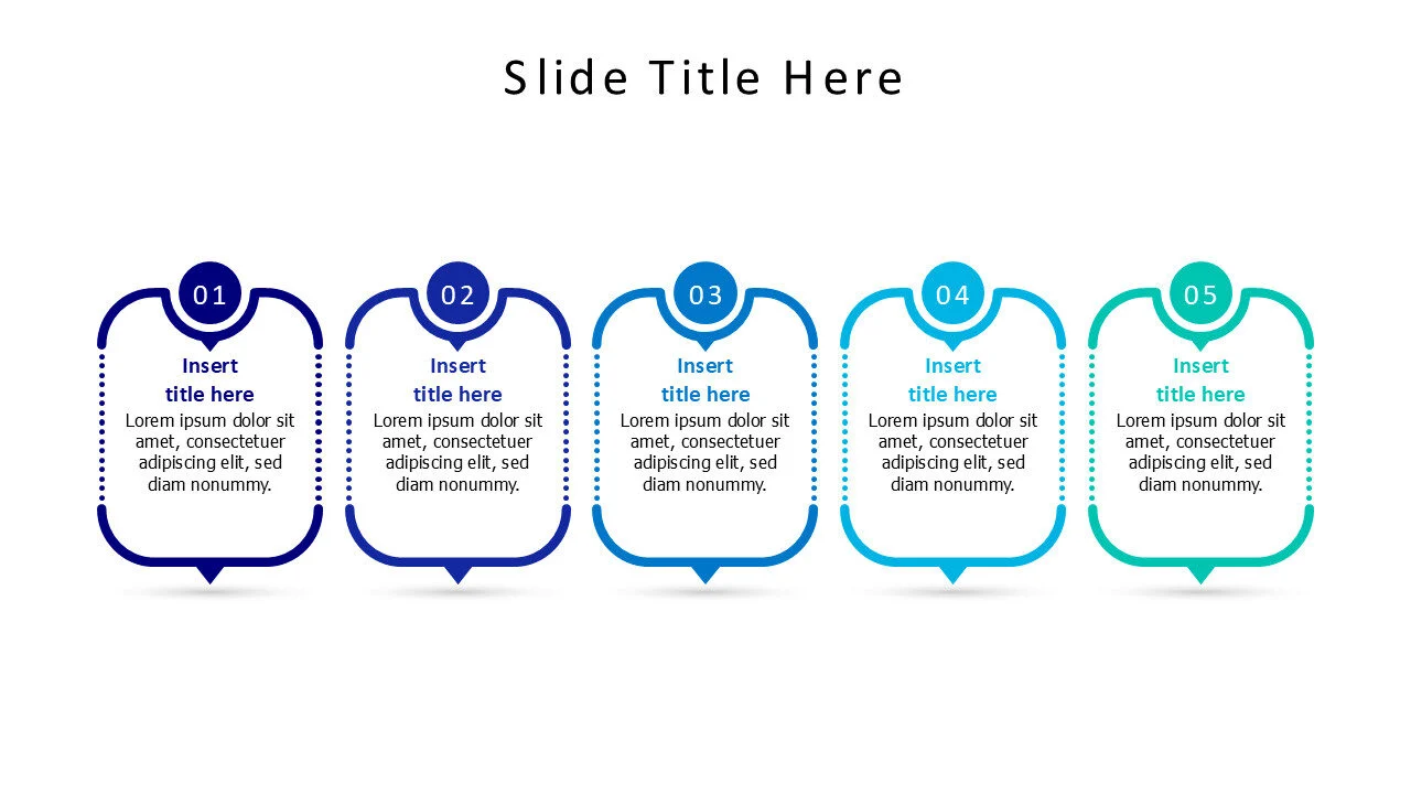 5 blocks with dotted line infographic
