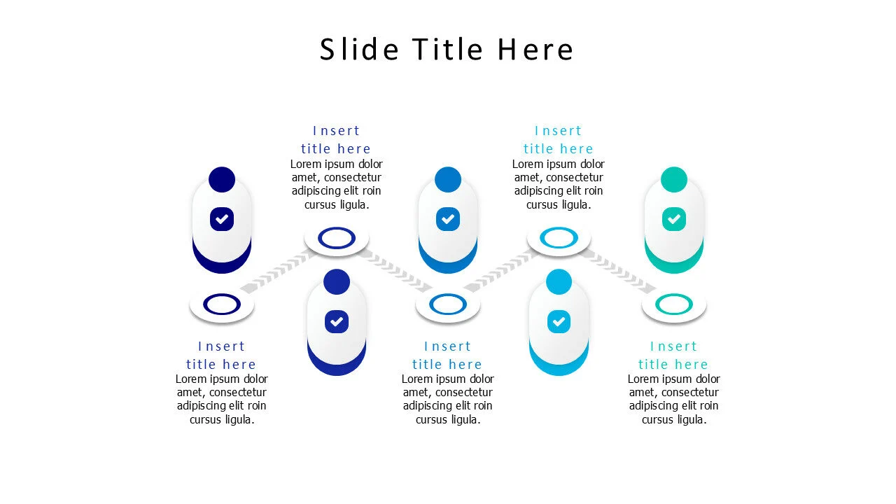 5 colored blocks on a timeline with icons infographic