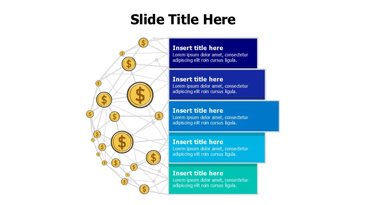 5 colored stripes with coins web infographic
