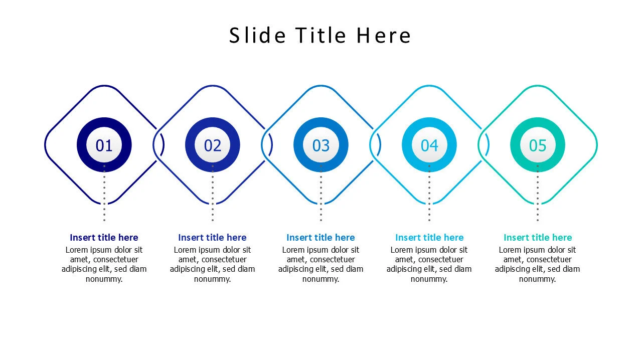 5 diamond shapes with circles infographic