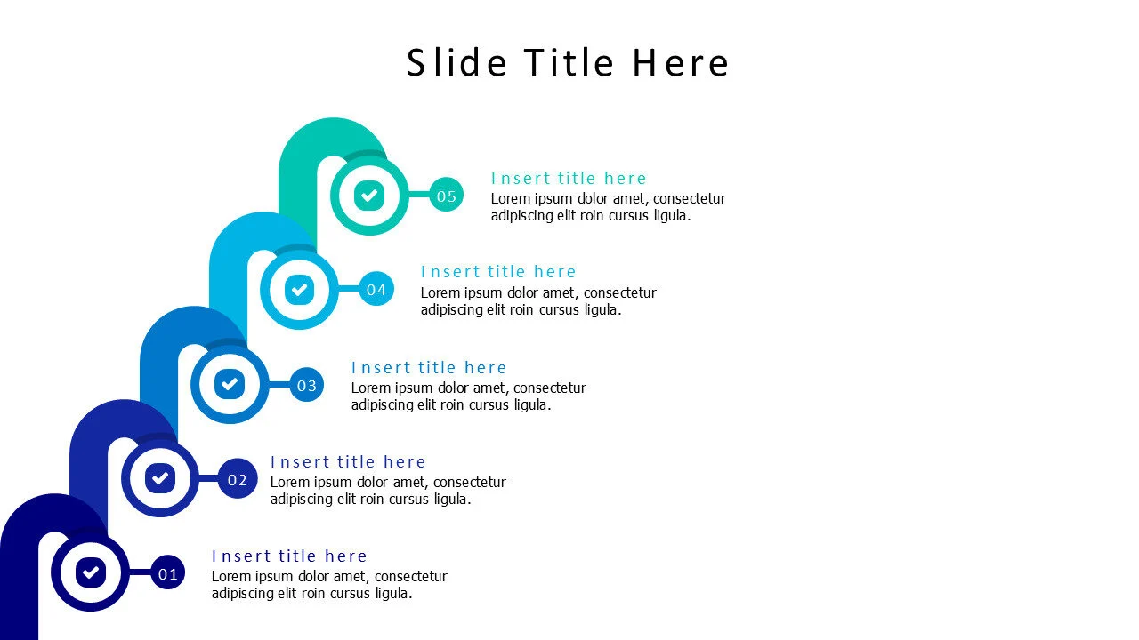 5 overlayered colored shapes with icons infographic