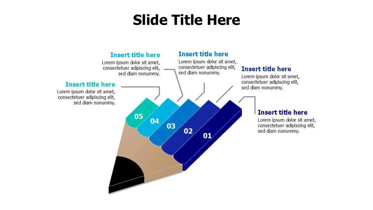 5 points 3D blocks out of a bencil infographic