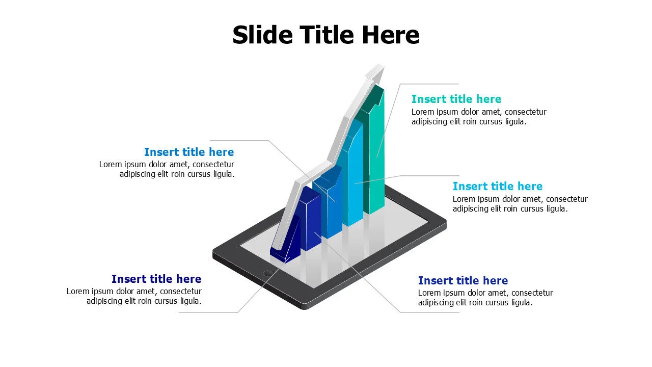 5 points 3D chart from a tablet infographic