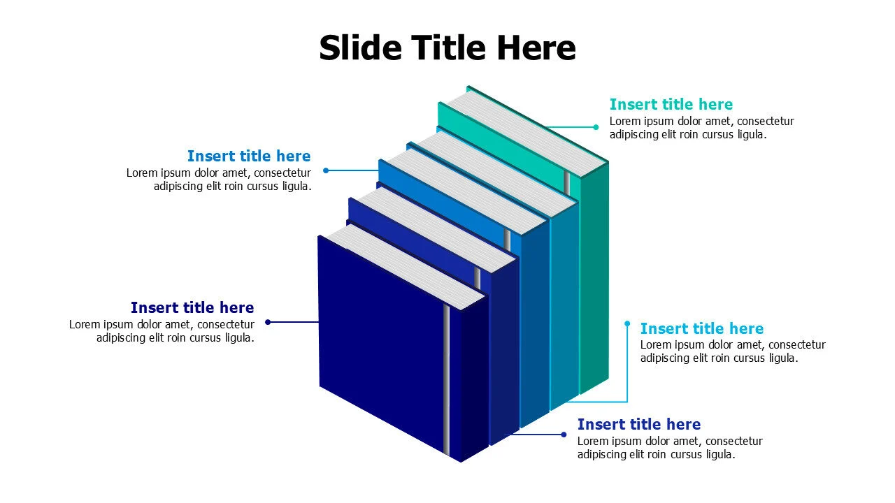 5 points 3D colored books infographic