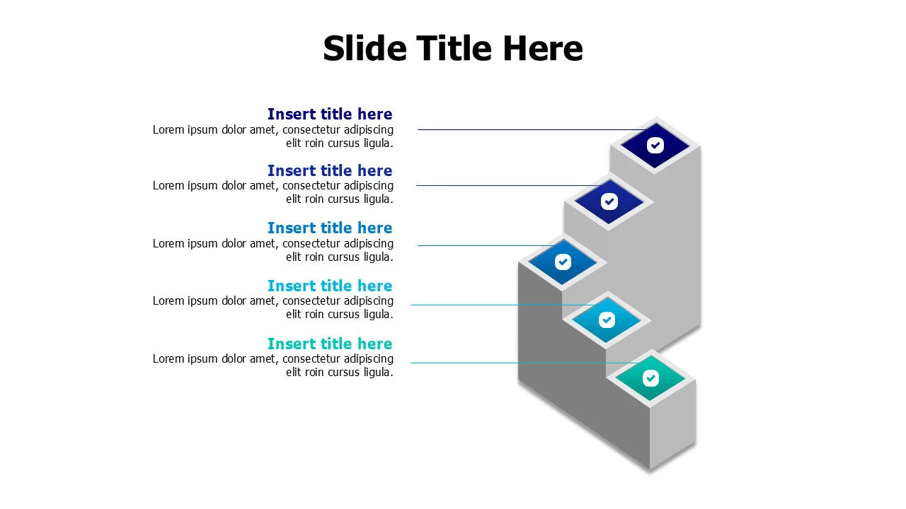 5 points 3D cornered stair steps infographic