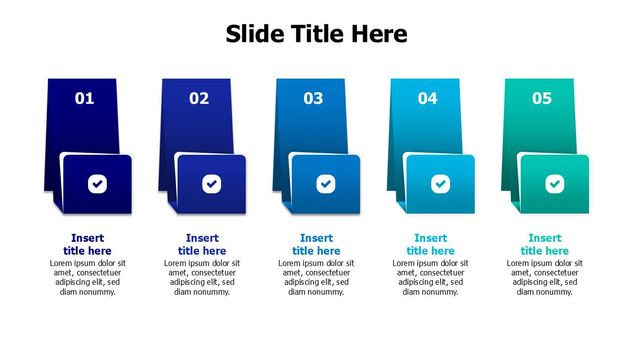 5 points 3D folded folder with icons infographic