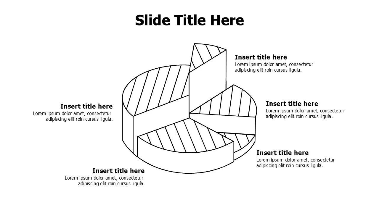 5 points 3D outline divided pie chart infographic