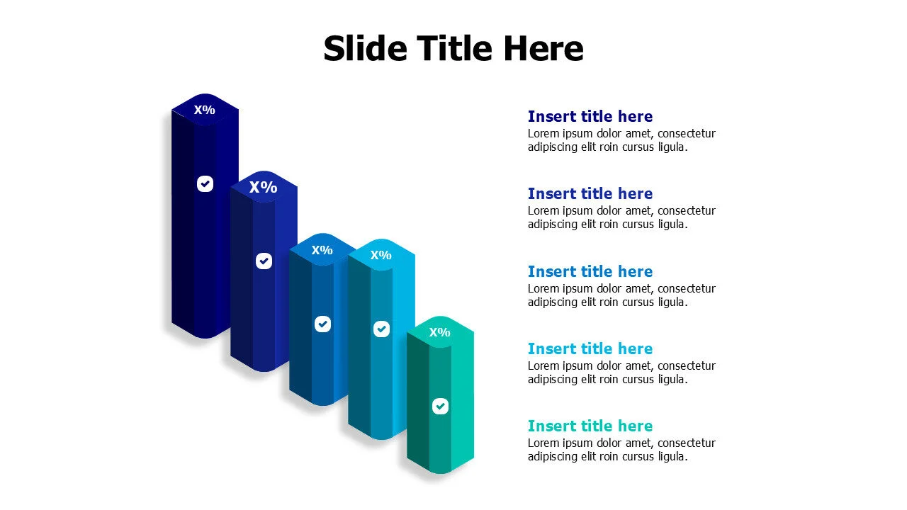 5 points 3D rhombus shabe bar chart infographic