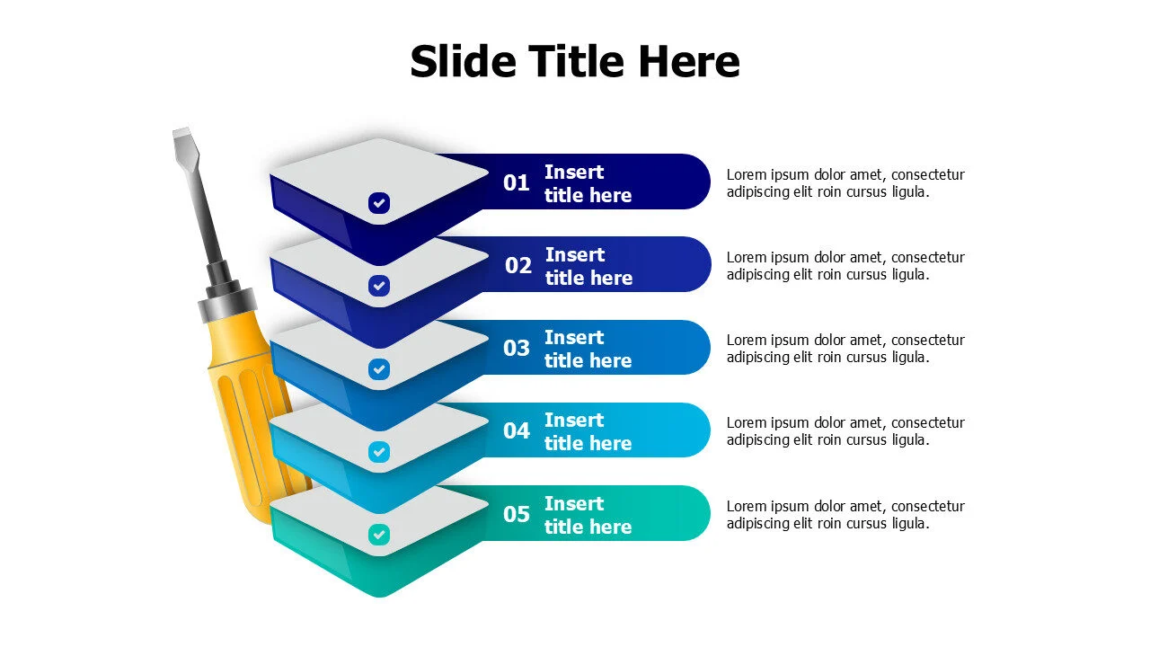 5 points 3D screwdriver with icons infographic