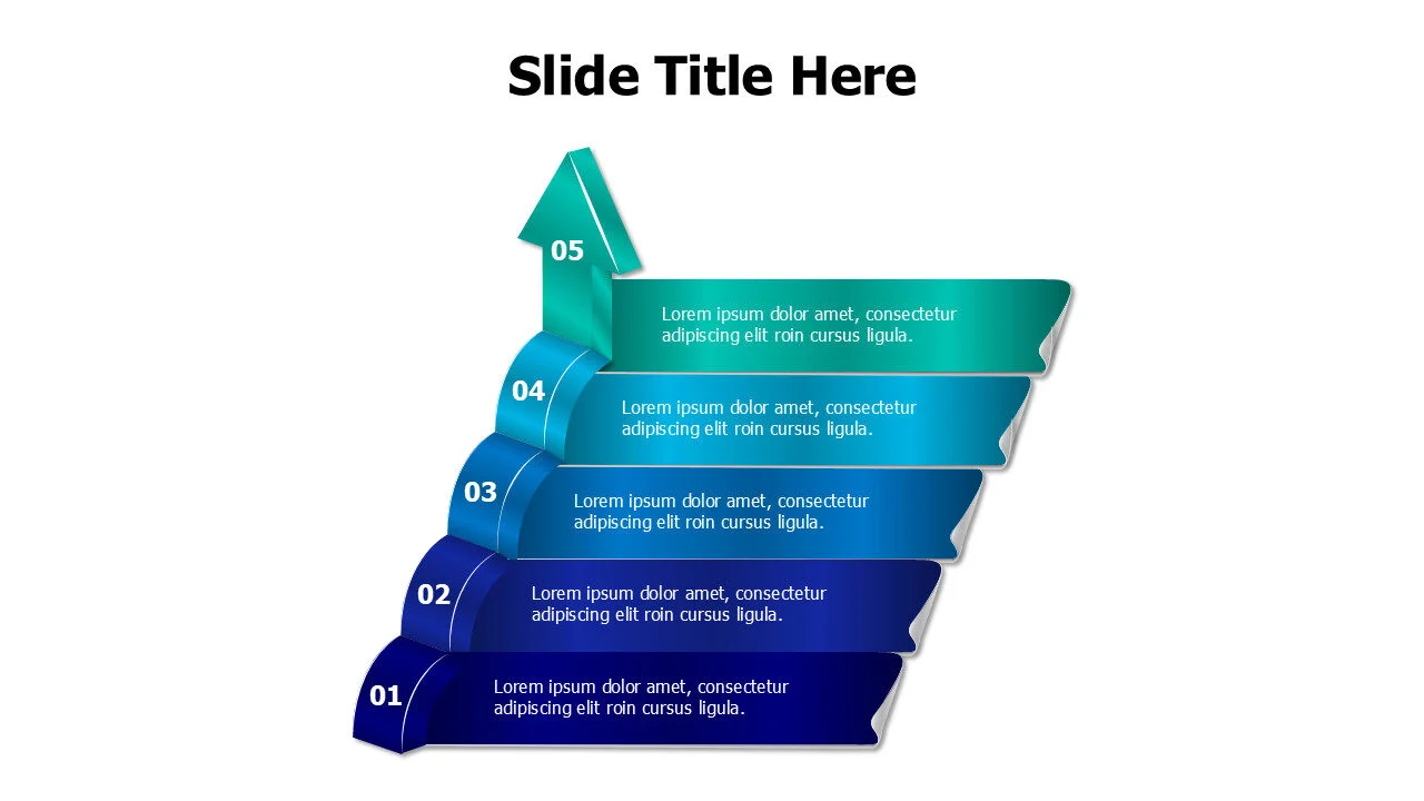 5 points 3D stripes ending with arrow infographic