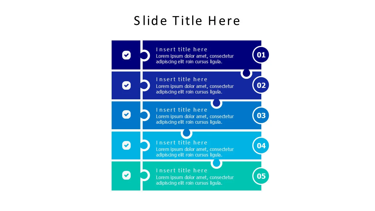 5 points agenda puzzle pieces infographic with numbers