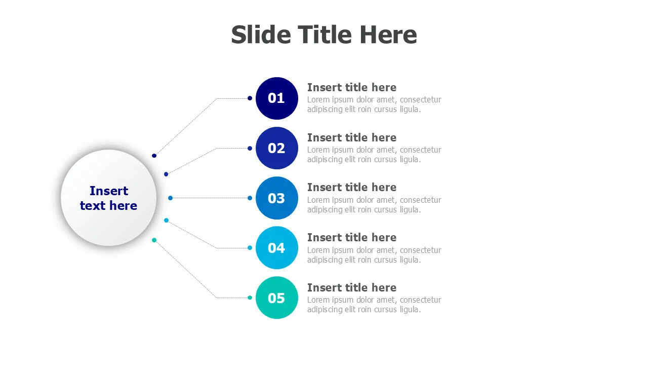 5 points branching around a circle