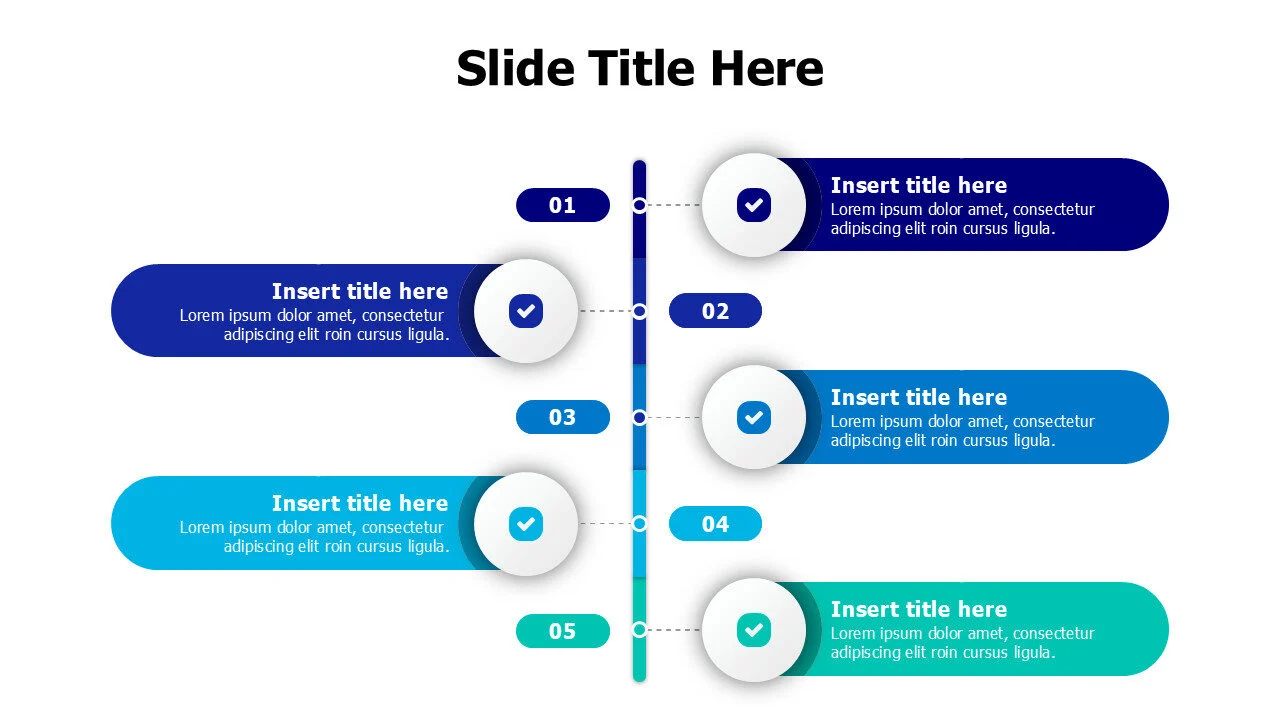 5 points branching blocks from a line infographic