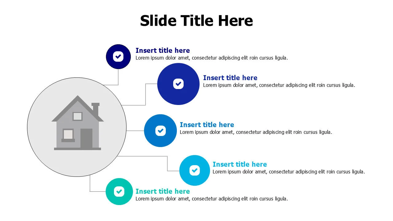 5 points branching from a flat house infographic