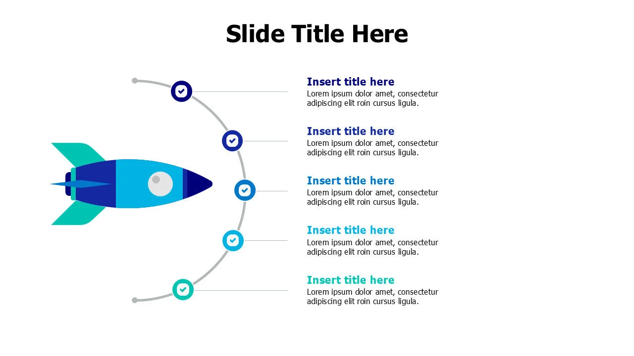 5 points branching infographic from a colored rocket