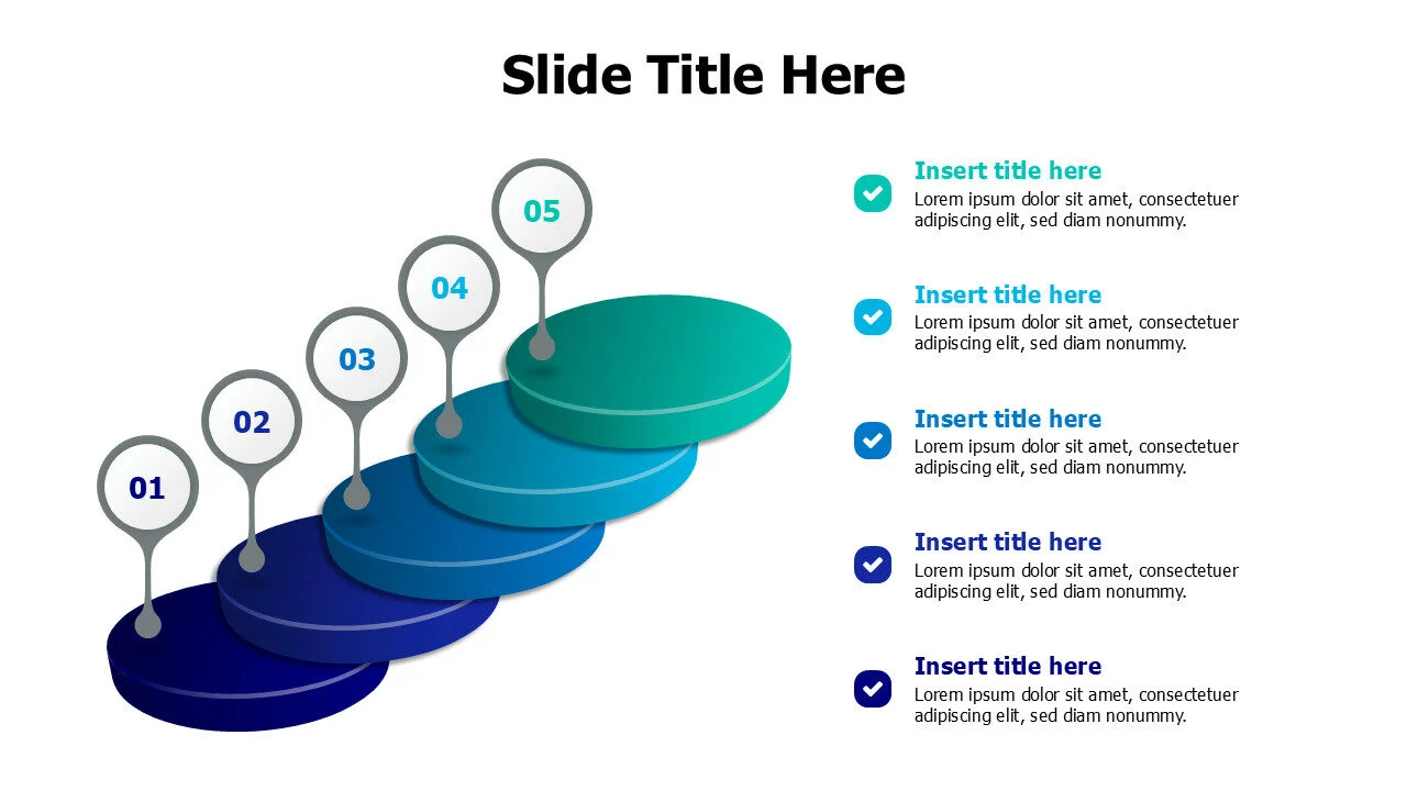 5 points colored 3d cylinders stairs infographic