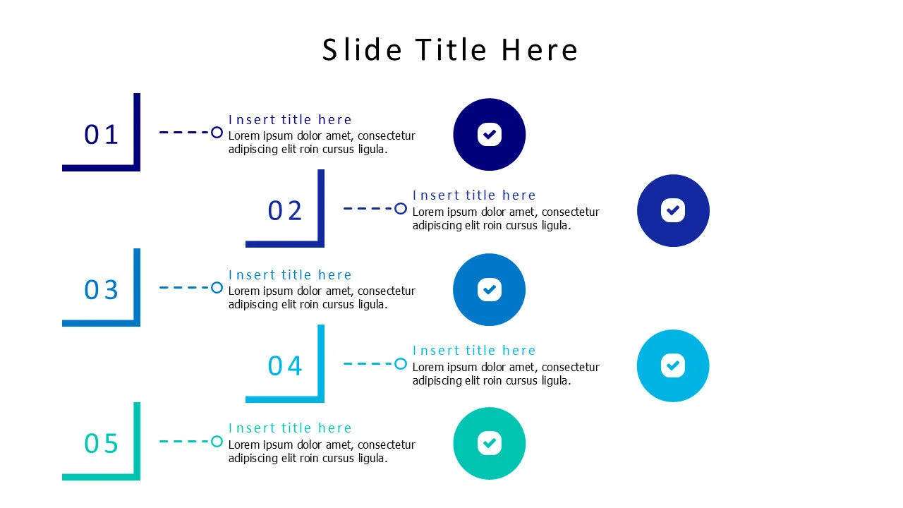 5 points colored blocks with numbers infographic