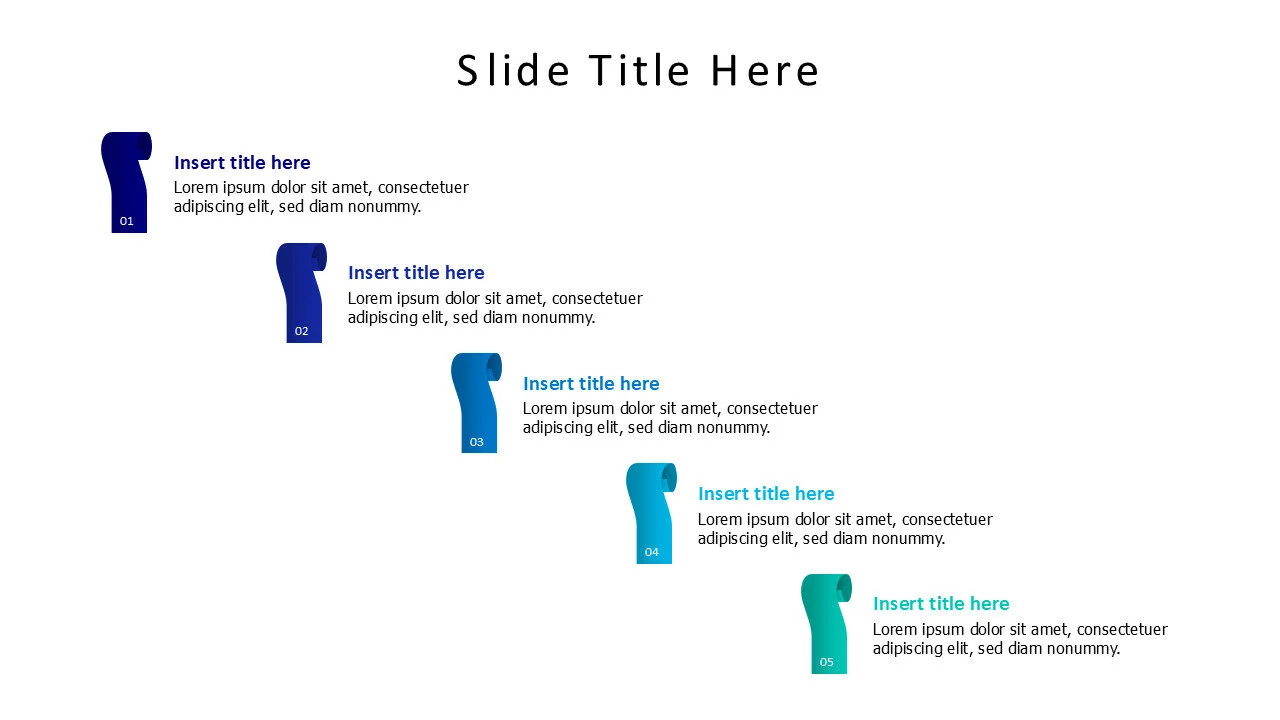 5 points colored curved bills infographic