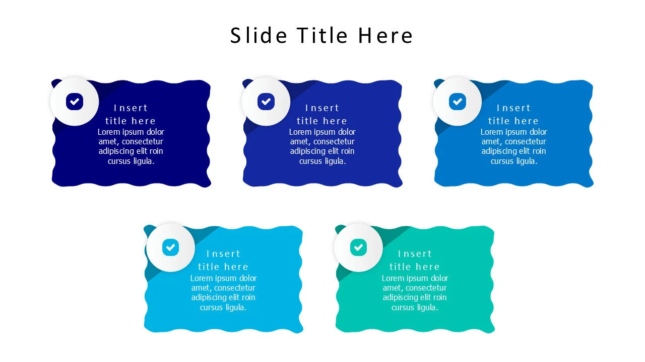 5 points colored curved blocks with icons infographic