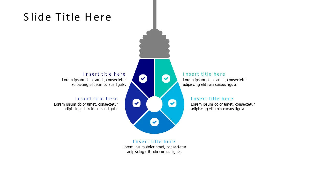 5 points colored divided hanging bulb infographic