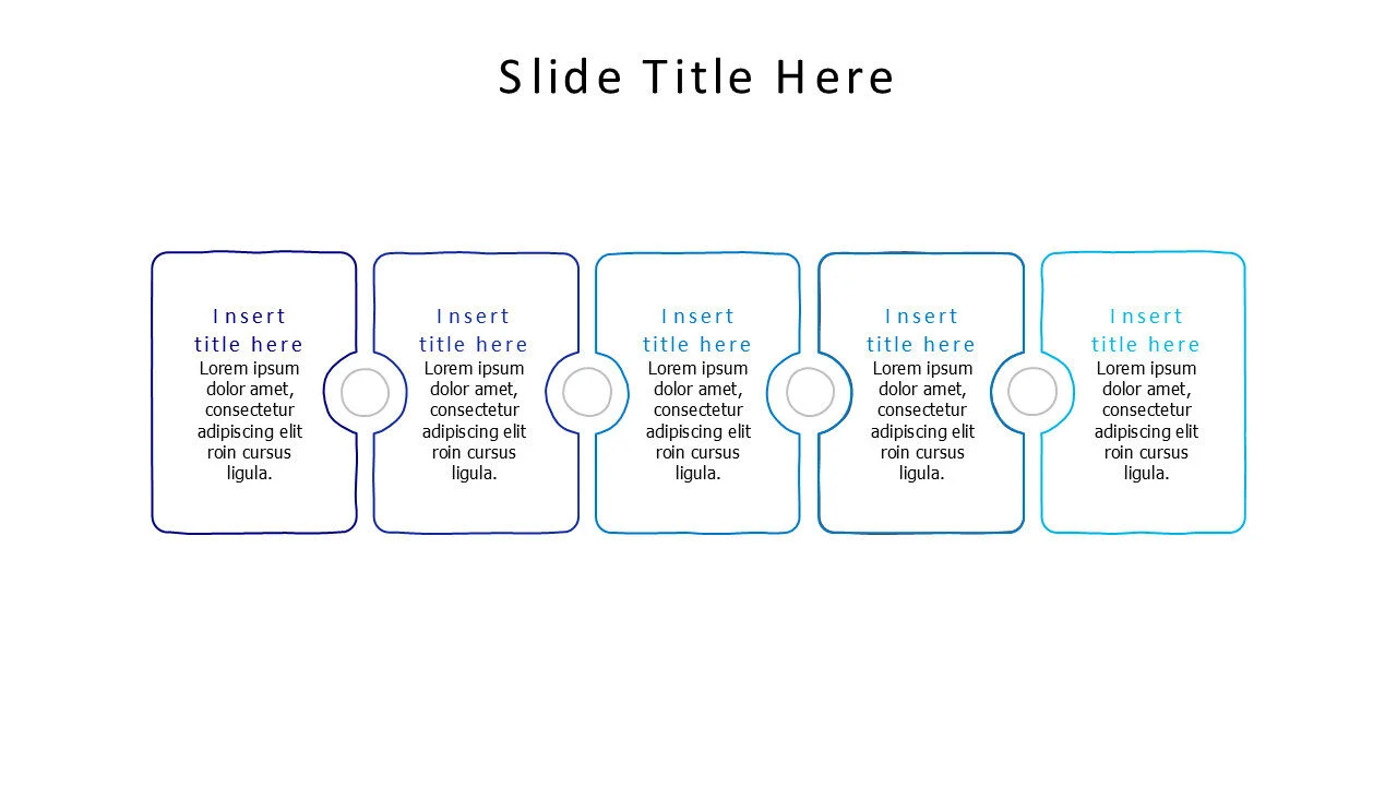 5 points colored doodle bocks with circles infographic