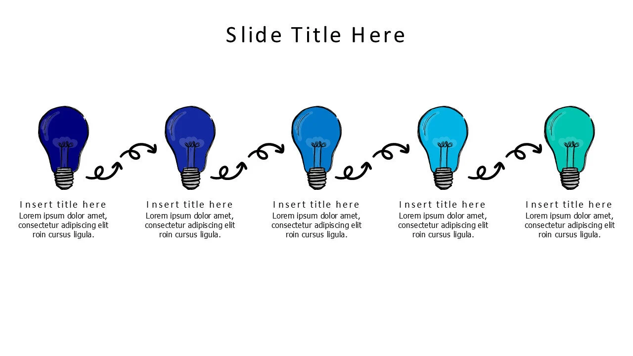 5 points colored doodle bulbs infographic
