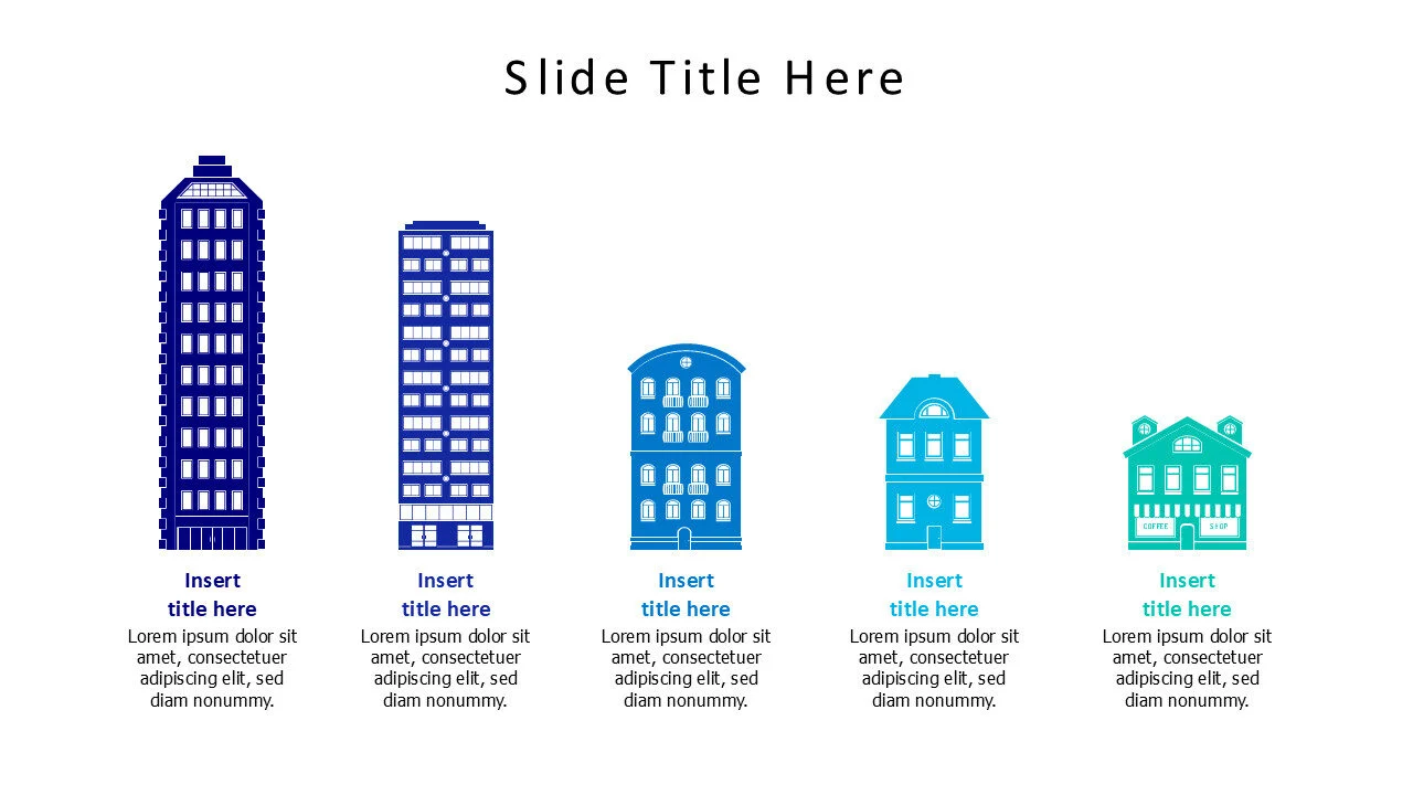 5 points colored growing buildings infographic