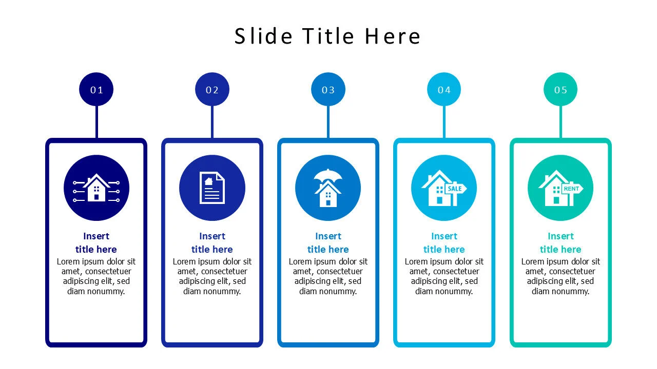 5 points colored infographic with real estate icons