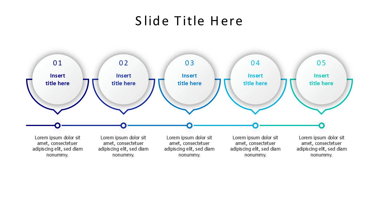 5 points colored line with circles infographic
