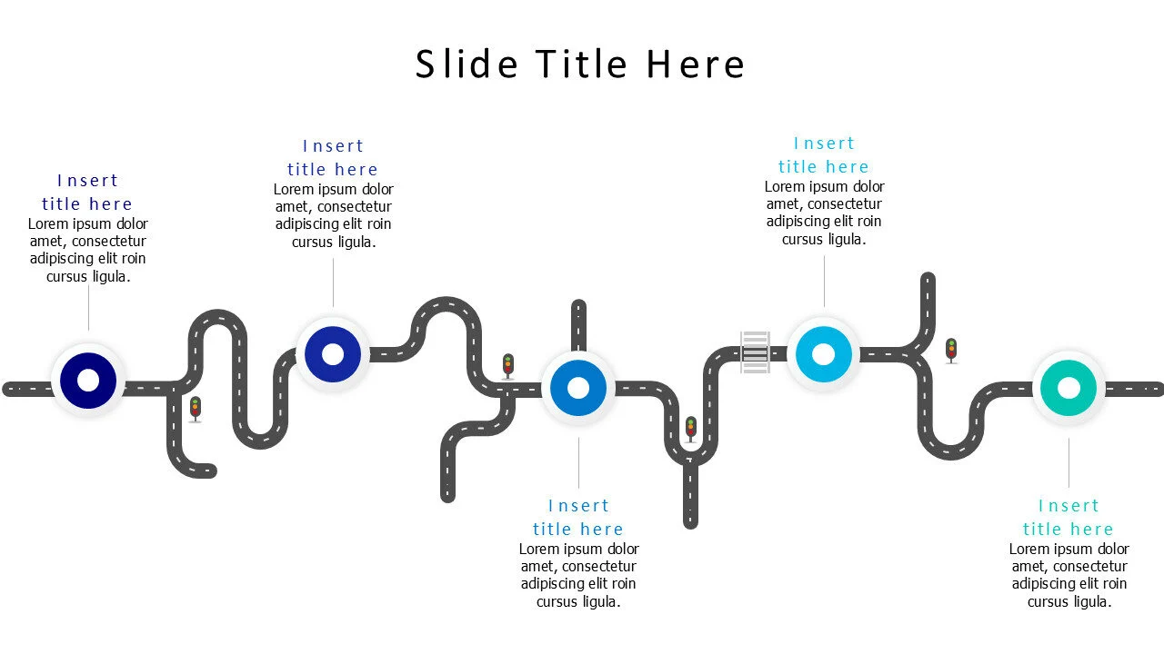 5 points colored points on a roadmap infographic