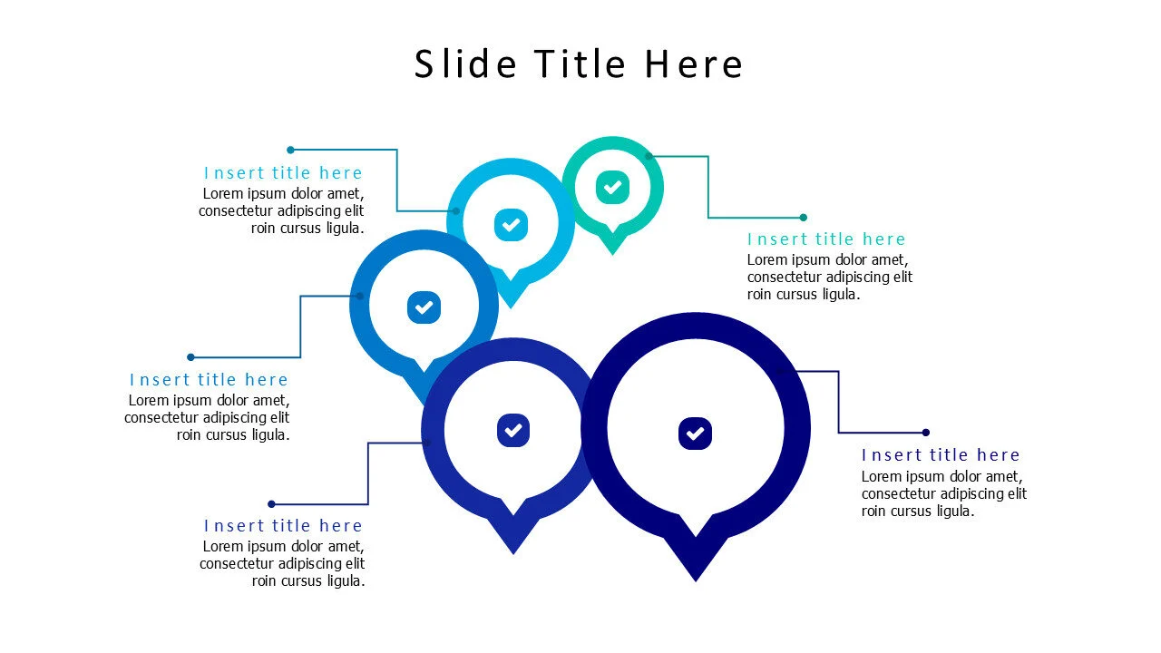 5 points colored speech bubbles infographic